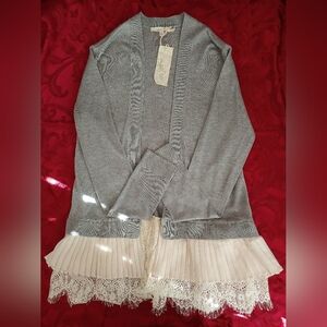 Gray cardigan with lace detail
